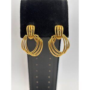 Monet Vintage Gold Tone Door Knocker Dangle Clip On Earrings